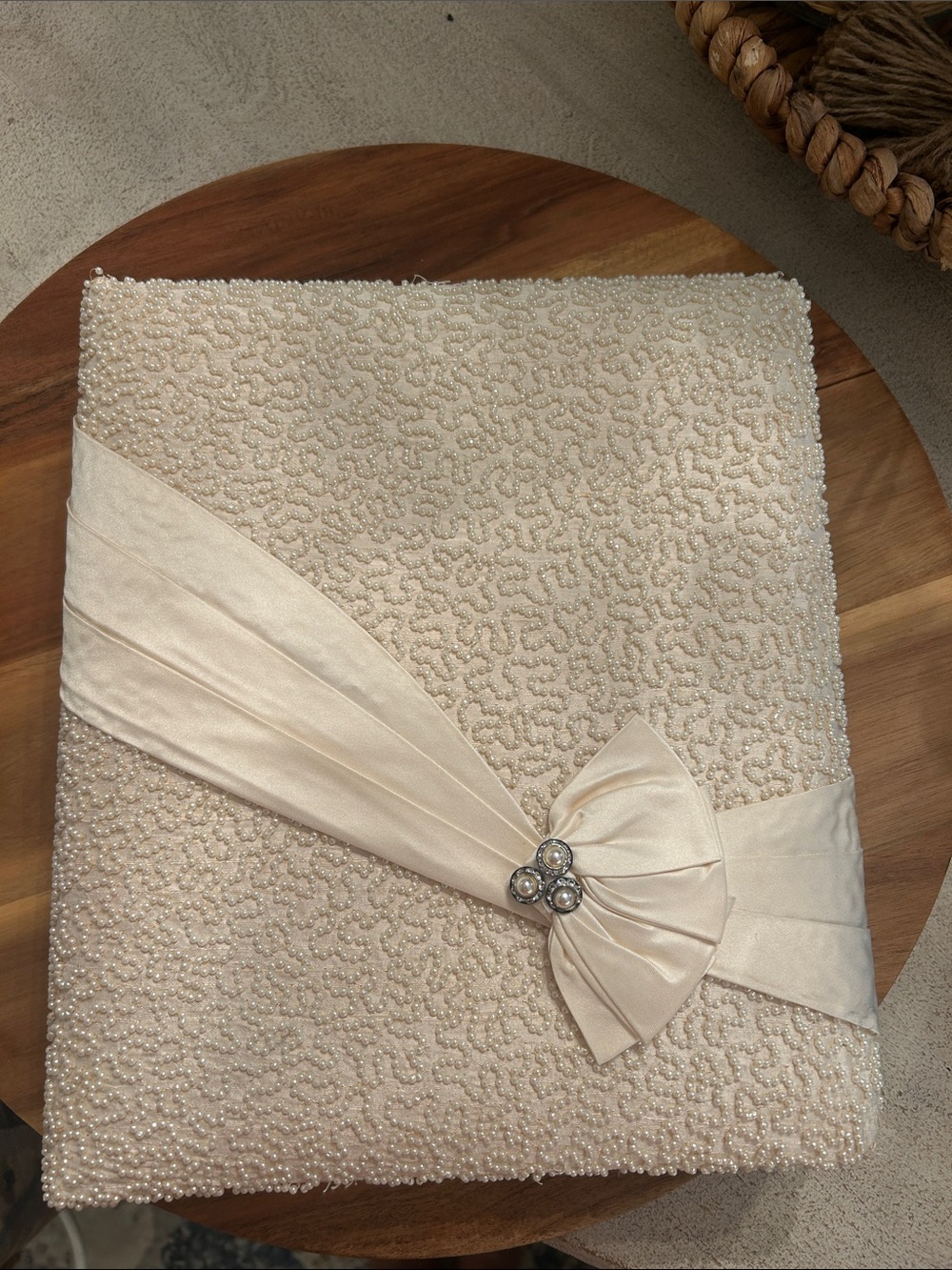 Elegant Cream Beaded Wedding Keepsake Book with Satin Bow by Paddy Gordon